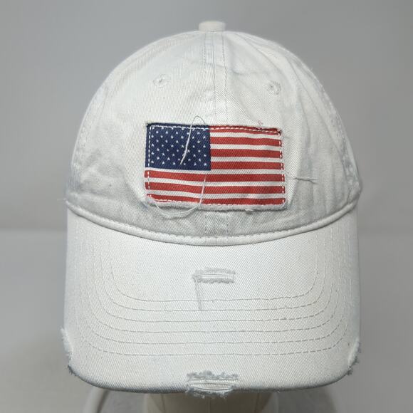 American Flag Slideback Hat Solid White One Size Adjustable Vent Holes - Picture 2 of 9